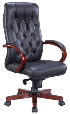 Кресло для руководителя Everprof Монако Вуд / Monaco Wood EP-082 W PU Black черная премиум экокожа