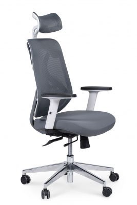 Кресло для руководителя Norden Имидж gray YS-0817H(D+T)W белый пластик, серая сетка, серая ткань