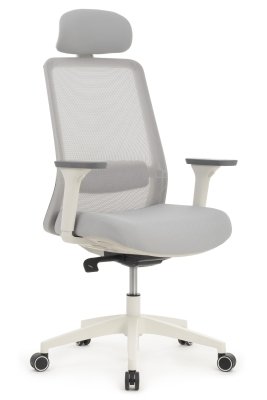 Кресло для персонала Riva Design Ворк / Work W-218C WHITE светло-серая сетка, светло-серая ткань