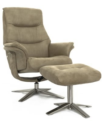 Релакс кресло FALTO РЕЛАКС БОСС / BOSS 7826A-HE482-02 с пуфиком для ног, искуственный нубук, бежевая ткань