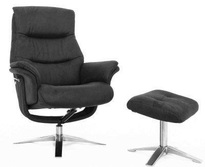 Релакс кресло FALTO РЕЛАКС БОСС / BOSS 7826A-HE482-16 с пуфиком для ног, искуственный нубук, черная ткань