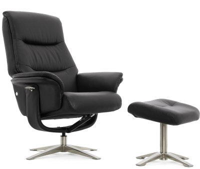 Релакс кресло FALTO РЕЛАКС БОСС / BOSS 7826A-001 с пуфиком для ног, черная натуральная кожа 001 BLACK