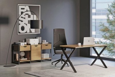Мебель для персонала Лофт/Loft Тиквуд светлый/Металл черный