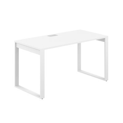 Стол 1400х600х750 / AG.102.WH.L.72.WH / профиль О-образный: 70х20 белый; лючок: серебро; столешница: белый