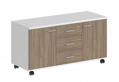 Тумба сервисная с 3 ящиками 1204х460х619, с замком, 2 фасадами / корпус белый, фасады дуб темный