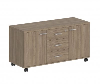 Тумба сервисная с 3 ящиками 1204х460х619, с замком, 2 фасадами / корпус дуб темный, фасады дуб темный