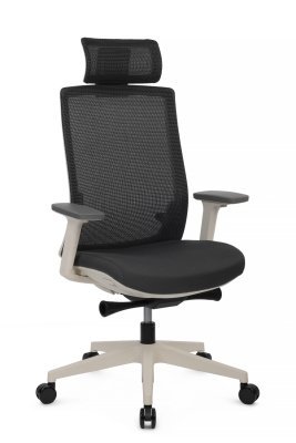 Кресло для персонала Riva Design Форум / Forum CH-312A-BS белый пластик, серая сетка, серая ткань