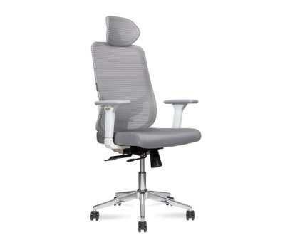 Кресло для персонала Norden Бэст вайт / Best white WH256AW серая сетка, серая ткань, хром крестовина, сиденье слайдер